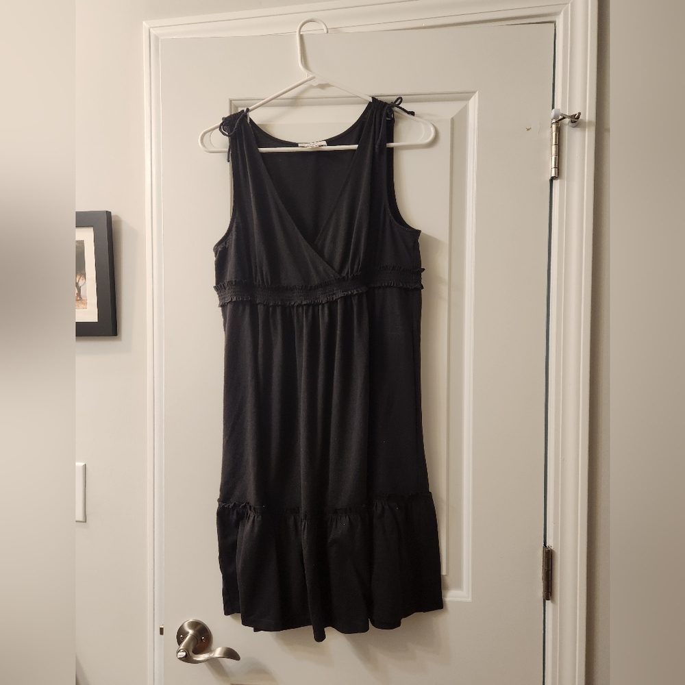 LOFT Black Pleated Tie Front Halter Maxi Dress
